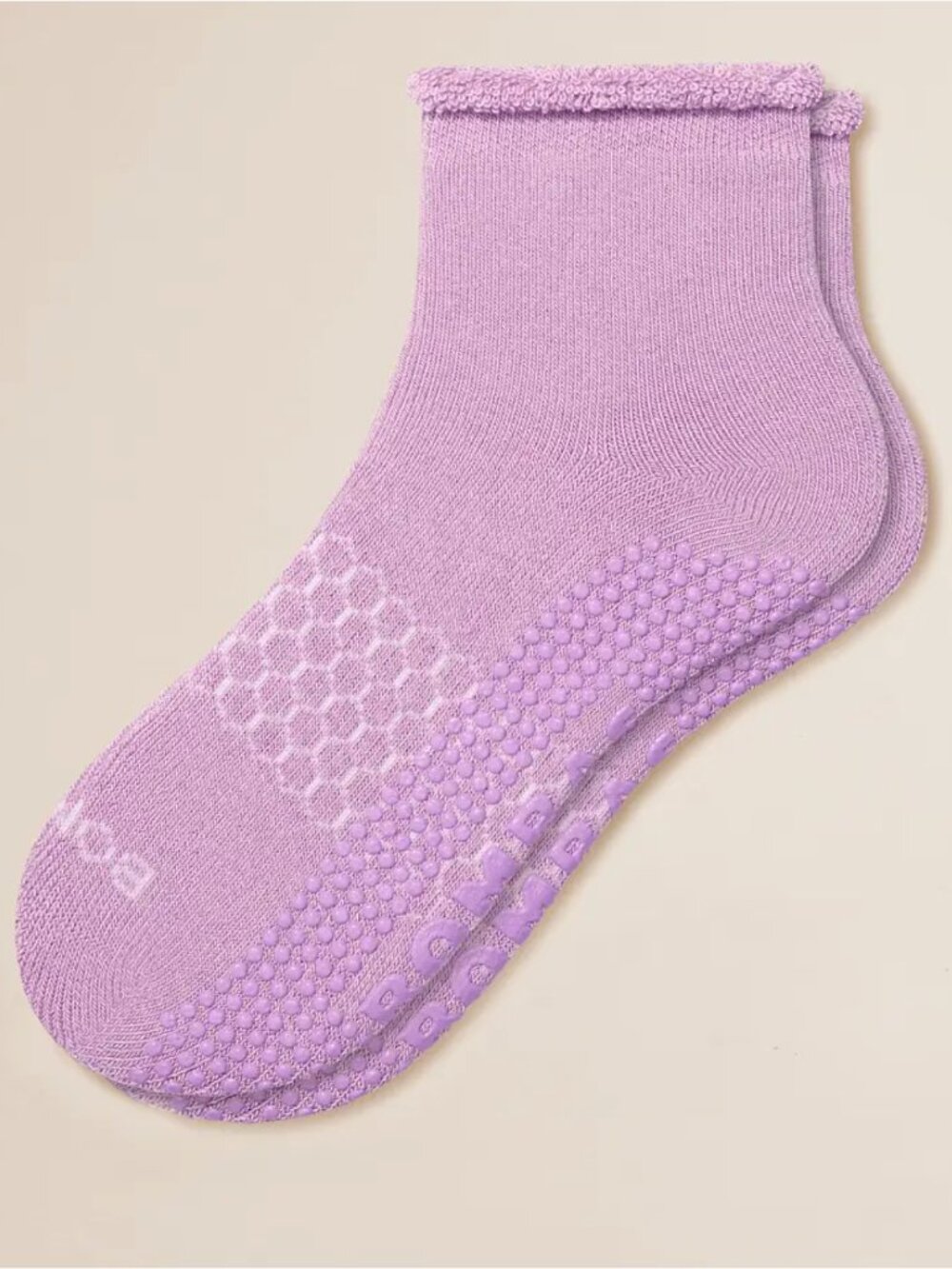 Bombas Merino Wool Blend Roll Top Quarter Gripper Socks Lilac Blush Heather M